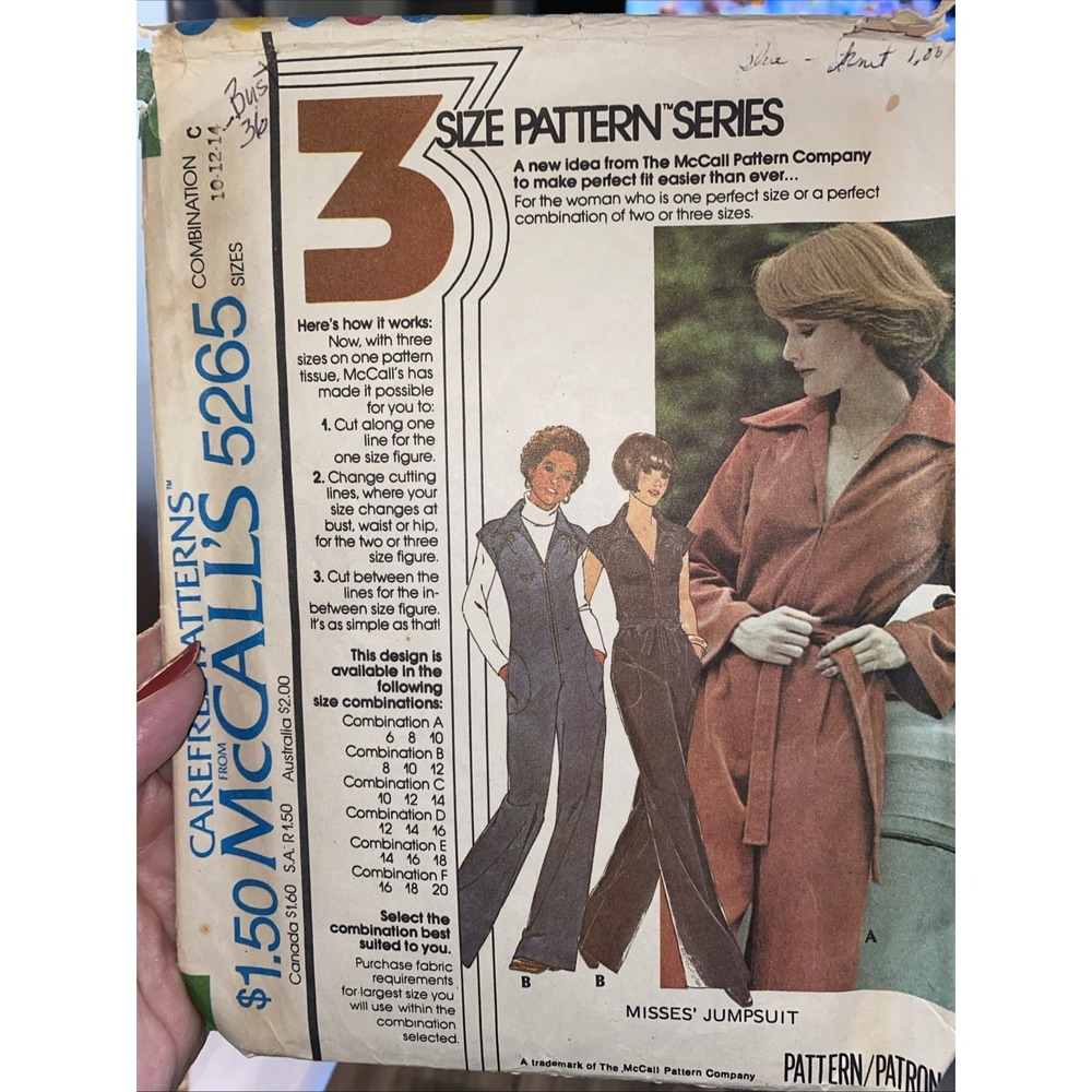 Vintage McCalls 5265 Sewing Pattern 1976 Misses Jumpsuit Cut Size 10 Retro 70s